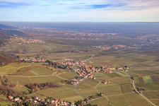 Aerial view of View of the winegrowing village in winter from the southwest in Burrweiler in the state Rhineland-Palatinate, Germany