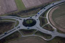 Aerial view of LD-Mörlheim, roundabout in Offenbach an der Queich in the state Rhineland-Palatinate, Germany