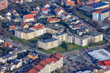Aerial view of Konrad-Adenauer-Straße in Germersheim in the state Rhineland-Palatinate, Germany