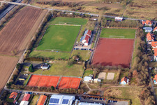 Aerial view of Sports facilities of the Tennis Club Lingenfeld and the TSV 03 Lingenfeld eV in Lingenfeld in the state Rhineland-Palatinate, Germany