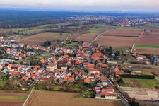 Village view in winter from the west in Knittelsheim in the state Rhineland-Palatinate, Germany