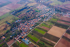 Oblique view of Village - view on the edge of agricultural fields and farmland in Winden in the state Rhineland-Palatinate, Germany