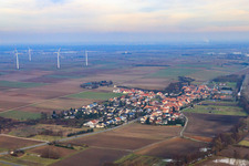 Village view in winter from the west in Herxheimweyher in the state Rhineland-Palatinate, Germany