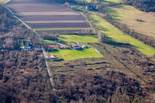 Aerial view of Sports field, tennis court and shooting range in Steinweiler in the state Rhineland-Palatinate, Germany