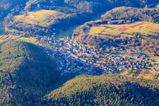 Aerial view of Village in the Palatinate Forest in winter from the east in Vorderweidenthal in the state Rhineland-Palatinate, Germany