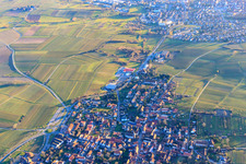 Wine-growing town in winter from the north with border to France in the district Schweigen in Schweigen-Rechtenbach in the state Rhineland-Palatinate, Germany