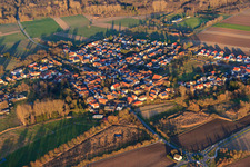 Aerial view of Village view from the southwest in winter in Barbelroth in the state Rhineland-Palatinate, Germany