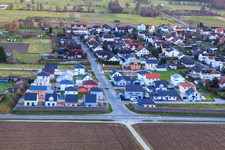 New development area in Holderbusch from the north in Minfeld in the state Rhineland-Palatinate, Germany out of the air