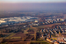 Aerial view of Mercedes Benz plant from the southeast in Rastatt in the state Baden-Wuerttemberg, Germany