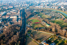 Aerial view of Münchfeld Stadium in Rastatt in the state Baden-Wuerttemberg, Germany