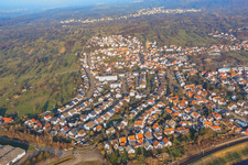 View of the town in winter from the southwest in Bischweier in the state Baden-Wuerttemberg, Germany