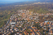 Aerial view of View of the town in winter from the southwest in Bischweier in the state Baden-Wuerttemberg, Germany