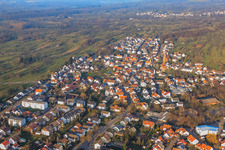 Aerial photograpy of View of the town in winter from the southwest in Bischweier in the state Baden-Wuerttemberg, Germany