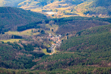 Village in the Palatinate Forest in winter from the east in Dimbach in the state Rhineland-Palatinate, Germany