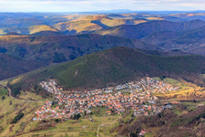 Village in the Palatinate Forest in winter from the south in Wernersberg in the state Rhineland-Palatinate, Germany