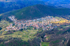 Aerial view of Village in the Palatinate Forest in winter from the south in Wernersberg in the state Rhineland-Palatinate, Germany