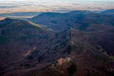 Aerial photograpy of The 3 castles Trifels, Anebos and Münz in Leinsweiler in the state Rhineland-Palatinate, Germany