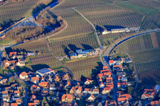 Aerial view of Gies-Düppel Winery in winter in Birkweiler in the state Rhineland-Palatinate, Germany
