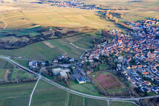 Oblique view of Kleine Kalmit Primary School and Stadium in Ilbesheim bei Landau in the state Rhineland-Palatinate, Germany