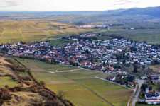 Aerial view of View of the town in winter from the north in Ilbesheim bei Landau in the state Rhineland-Palatinate, Germany