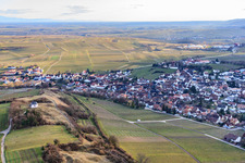 Aerial photograpy of View of the town in winter from the north in Ilbesheim bei Landau in the state Rhineland-Palatinate, Germany