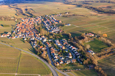 Village view in winter from the west in the district Wollmesheim in Landau in der Pfalz in the state Rhineland-Palatinate, Germany