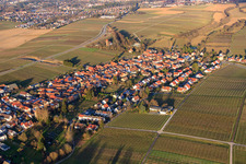 Village view in winter from the southwest in the district Wollmesheim in Landau in der Pfalz in the state Rhineland-Palatinate, Germany