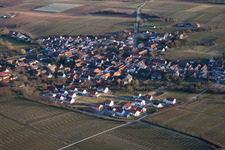 Village - view on the edge of agricultural fields and farmland in Impflingen in the state Rhineland-Palatinate, Germany out of the air