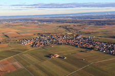 Village view in winter from the northwest in Insheim in the state Rhineland-Palatinate, Germany out of the air