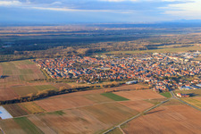 Aerial view of City view from the southwest in winter in Offenbach an der Queich in the state Rhineland-Palatinate, Germany