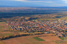 Oblique view of City view from the southwest in winter in Offenbach an der Queich in the state Rhineland-Palatinate, Germany