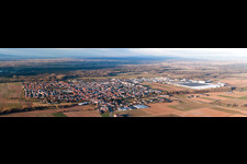 Panoramic perspective of Town View of the streets and houses of the residential areas in Offenbach an der Queich in the state Rhineland-Palatinate, Germany