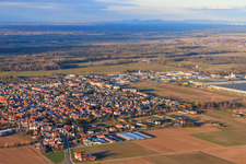 City view from the southwest in winter in Offenbach an der Queich in the state Rhineland-Palatinate, Germany out of the air