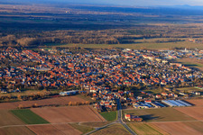 City view from the south in winter in Offenbach an der Queich in the state Rhineland-Palatinate, Germany