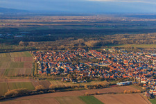Aerial view of City view from the south in winter in Offenbach an der Queich in the state Rhineland-Palatinate, Germany