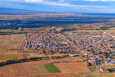 Oblique view of City view from the south in winter in Offenbach an der Queich in the state Rhineland-Palatinate, Germany