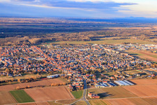 City view from the south in winter in Offenbach an der Queich in the state Rhineland-Palatinate, Germany from above