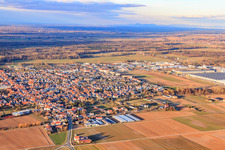 City view from the south in winter in Offenbach an der Queich in the state Rhineland-Palatinate, Germany out of the air