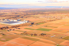 Aerial photograpy of Industrial area Interpark from the southwest in winter in Offenbach an der Queich in the state Rhineland-Palatinate, Germany