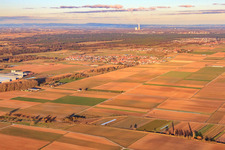 Village view in the evening from the southwest in Ottersheim bei Landau in the state Rhineland-Palatinate, Germany