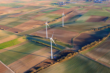 Oblique view of Wind turbines in Offenbach an der Queich in the state Rhineland-Palatinate, Germany