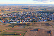 Aerial view of City view from the north in Rülzheim in the state Rhineland-Palatinate, Germany