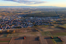 Aerial photograpy of City view from the north in Rülzheim in the state Rhineland-Palatinate, Germany