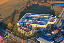 Aerial photograpy of DBK EMS GmbH & Co. KG in the Nordring industrial park in Rülzheim in the state Rhineland-Palatinate, Germany