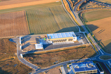 Aerial view of TRANSAC International Freight Forwarding Company Ltd. in the Speyer Valley Industrial Estate in Rülzheim in the state Rhineland-Palatinate, Germany