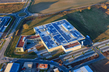 DBK EMS GmbH & Co. KG in the Nordring industrial park in Rülzheim in the state Rhineland-Palatinate, Germany seen from above
