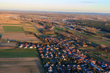 Aerial photograpy of Village view in winter from the west in Herxheimweyher in the state Rhineland-Palatinate, Germany