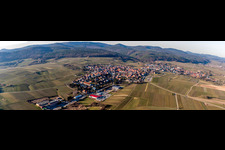 Oblique view of Village - view on the edge of wine yards in Schweigen in the state Rhineland-Palatinate, Germany