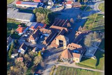 German Wine Gate Palatinate in the district Schweigen in Schweigen-Rechtenbach in the state Rhineland-Palatinate, Germany from above