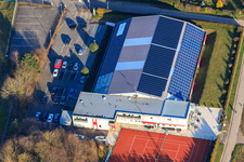 Aerial view of Tennis courts and Soleil in the tennis hall in Bad Bergzabern in the state Rhineland-Palatinate, Germany